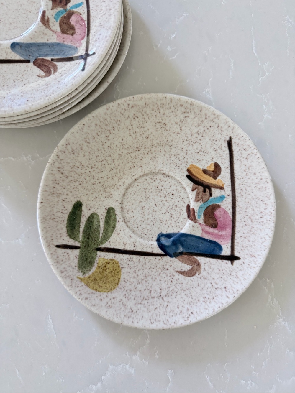 Vintage Hand-Painted Red Wing Pottery "Round Up" Plates - Total of 6